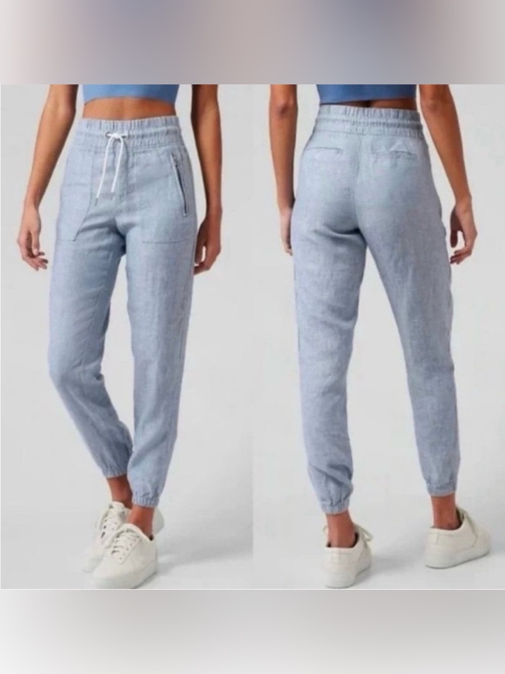 Athleta Cabo Linen Joggers Chambray Blue Size 12 Petite